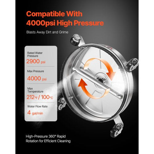 15" högtryckstvätt ytrengörare 4 hjul 4000 max PSI 2 förlängda skaft |  EU