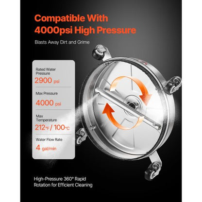 15" högtryckstvätt ytrengörare 4 hjul 4000 max PSI 2 förlängda skaft |  EU