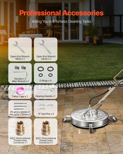 24" högtryckstvätt Ytrengöring 4 hjul Dubbla handtag 4000 Max PSI