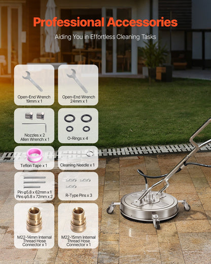 21" Hochdruckreiniger, Oberflächenreinigung, 4 Räder, Doppelgriffe, 4000 Max PSI