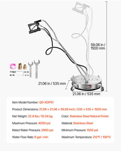 21" Hochdruckreiniger, Oberflächenreinigung, 4 Räder, Doppelgriffe, 4000 Max PSI