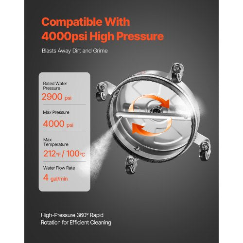 14" högtryckstvätt Ytrengöring 4 hjul 4000 Max PSI 2 förlängda stavar