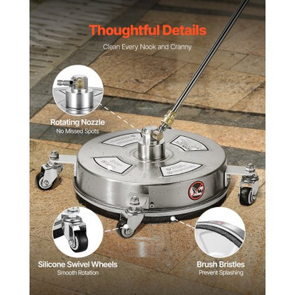 14" högtryckstvätt Ytrengöring 4 hjul 4000 Max PSI 2 förlängda stavar