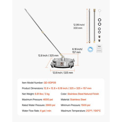 14" högtryckstvätt Ytrengöring 4 hjul 4000 Max PSI 2 förlängda stavar