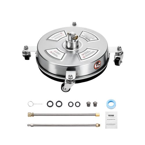14" Pressure Washer Surface Cleaner, Stainless Steel Pressure Washer Attachments with 4 Wheels, 4000 Max PSI, 1/4 Quick Connector, 2 Spray Nozzles, 2 Extended Wands for Concrete, Patio, Deck