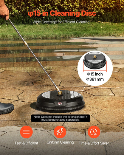 15" Hochdruckreiniger, Oberflächenreinigung, 4 Räder, 3000 Max PSI, Kunststoff, Schwarz