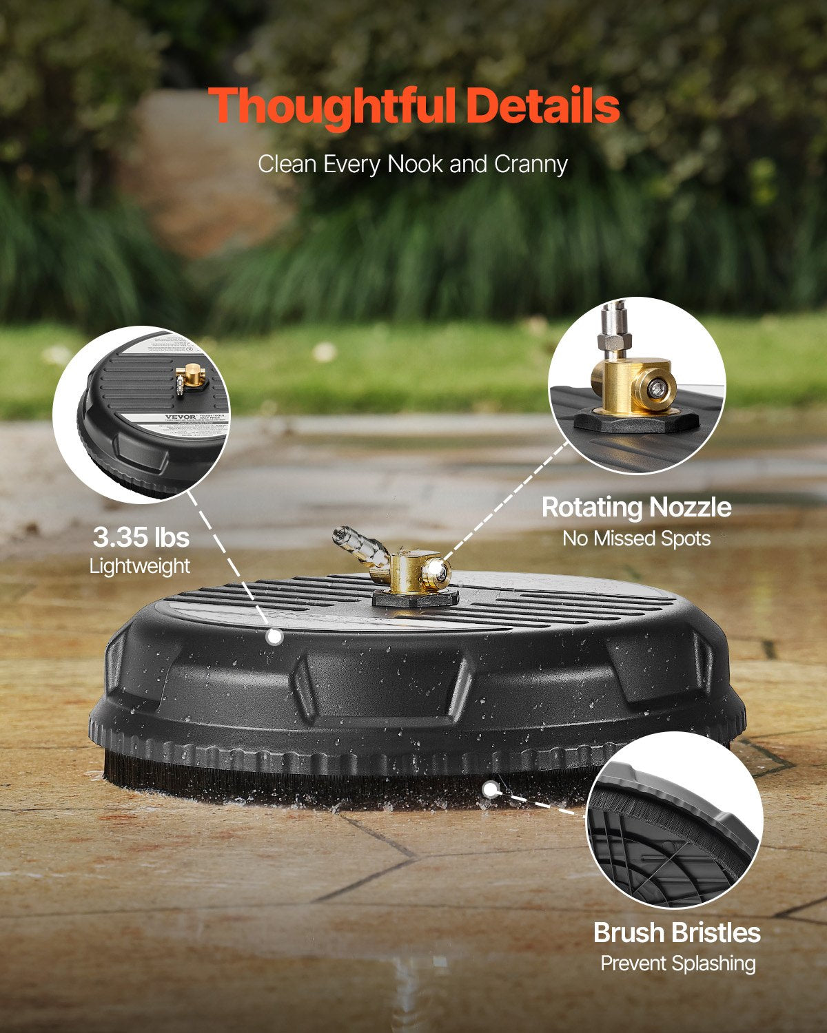 15" Hochdruckreiniger, Oberflächenreinigung, 4 Räder, 3000 Max PSI, Kunststoff, Schwarz