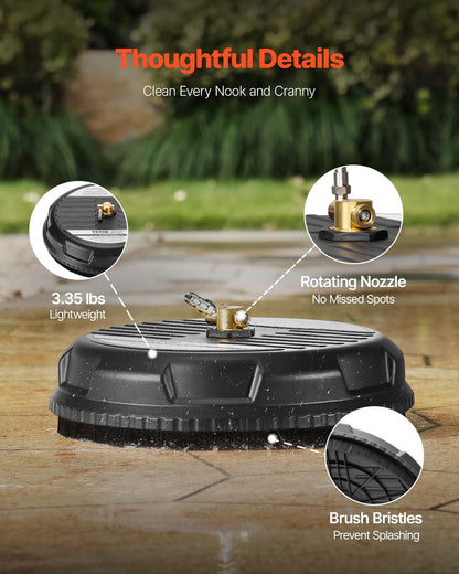 15" Hochdruckreiniger, Oberflächenreinigung, 4 Räder, 3000 Max PSI, Kunststoff, Schwarz