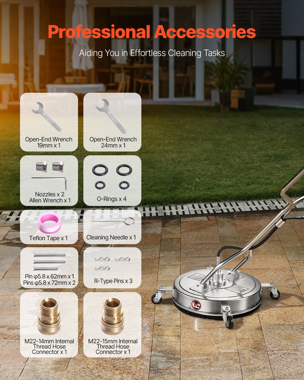 20" högtryckstvätt Ytrengöring 4 hjul Dubbla handtag 4000 Max PSI