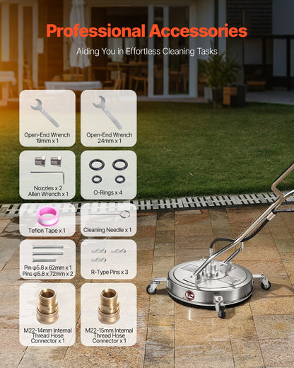 20" högtryckstvätt Ytrengöring 4 hjul Dubbla handtag 4000 Max PSI