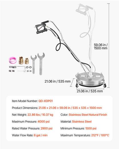 20" högtryckstvätt Ytrengöring 4 hjul Dubbla handtag 4000 Max PSI