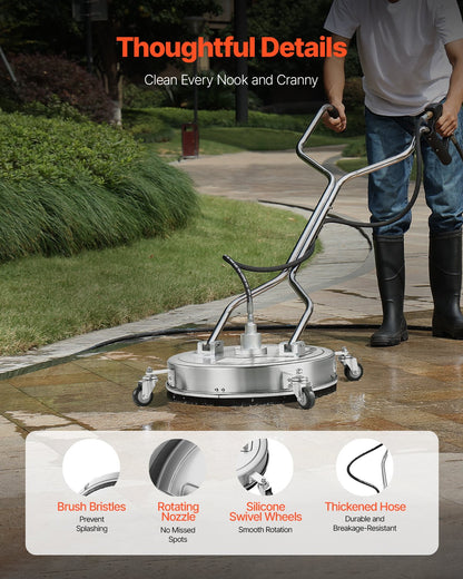 20" Pressure Washer Surface Cleaner 4 Wheels Dual Handle 4500 Max PSI