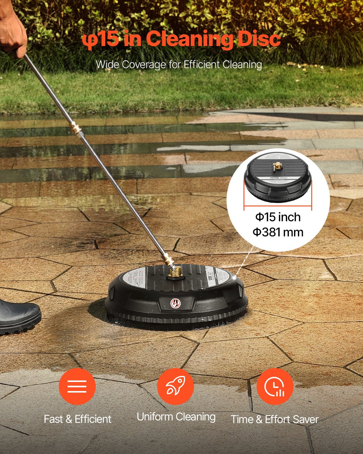 15" högtryckstvätt Ytrengöring 3000 Max PSI plast 2 förlängda stavar