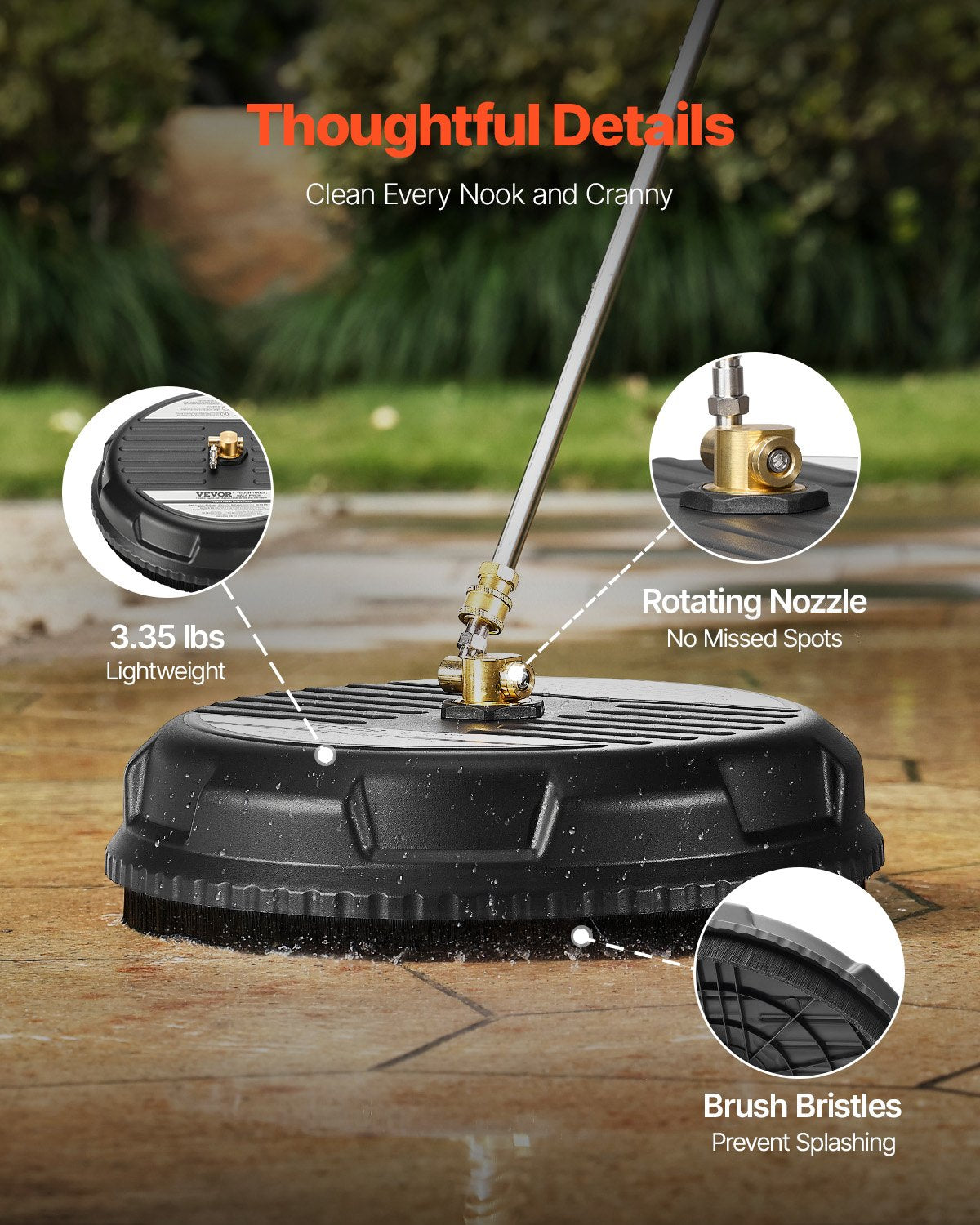 15" högtryckstvätt Ytrengöring 3000 Max PSI plast 2 förlängda stavar