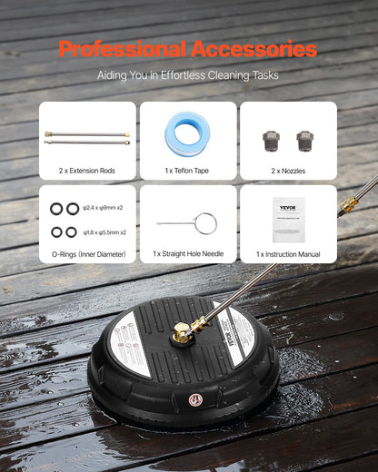 15" högtryckstvätt Ytrengöring 3000 Max PSI plast 2 förlängda stavar