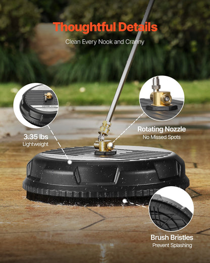 15" Pressure Washer Surface Cleaner, Plastic Pressure Washer Attachments with 4 Wheels, 4000 Max PSI, 1/4 Quick Connector, 2 Spray Nozzles, 2 Extended Wands for Driveway, Sidewalk, Patio, Deck