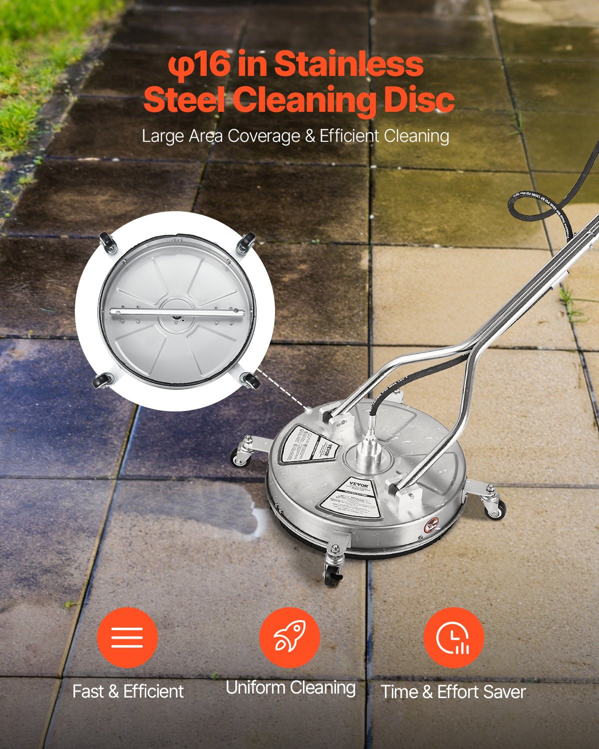 18" högtryckstvätt Ytrengöring 4 hjul Dubbla handtag 4000 Max PSI