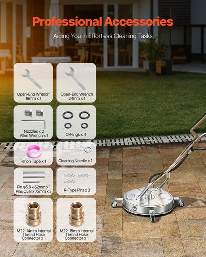 18" högtryckstvätt Ytrengöring 4 hjul Dubbla handtag 4000 Max PSI