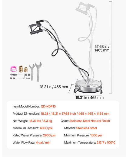 18" högtryckstvätt Ytrengöring 4 hjul Dubbla handtag 4000 Max PSI