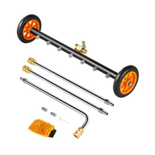 24" Pressure Washer Undercarriage Cleaner, Stainless Steel Surface Cleaner for Pressure Washer, 4000 Max PSI, Angle Adjustment Gear, 7 Spray Nozzles, 2 Extended Wands for Driveway, Patio, Deck