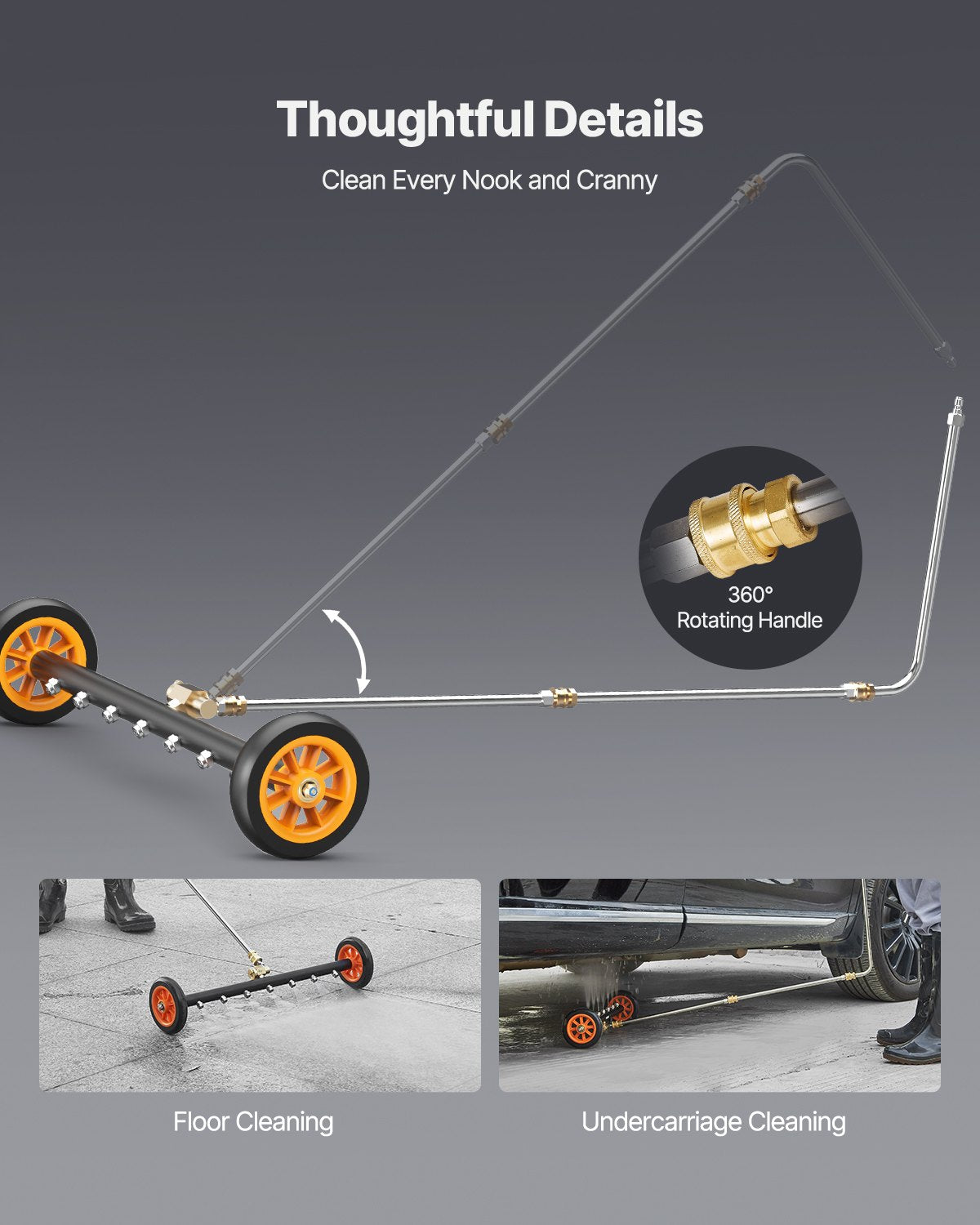 24" Hochdruckreiniger Unterbodenreiniger mit 2 Rädern 2 verlängerte Stäbe