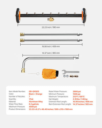 24" Hochdruckreiniger Unterbodenreiniger mit 2 Rädern 2 verlängerte Stäbe