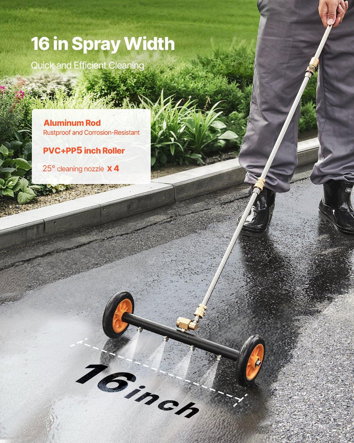 16" högtryckstvätt underredesrengörare med 2 hjul 2 förlängda stavar