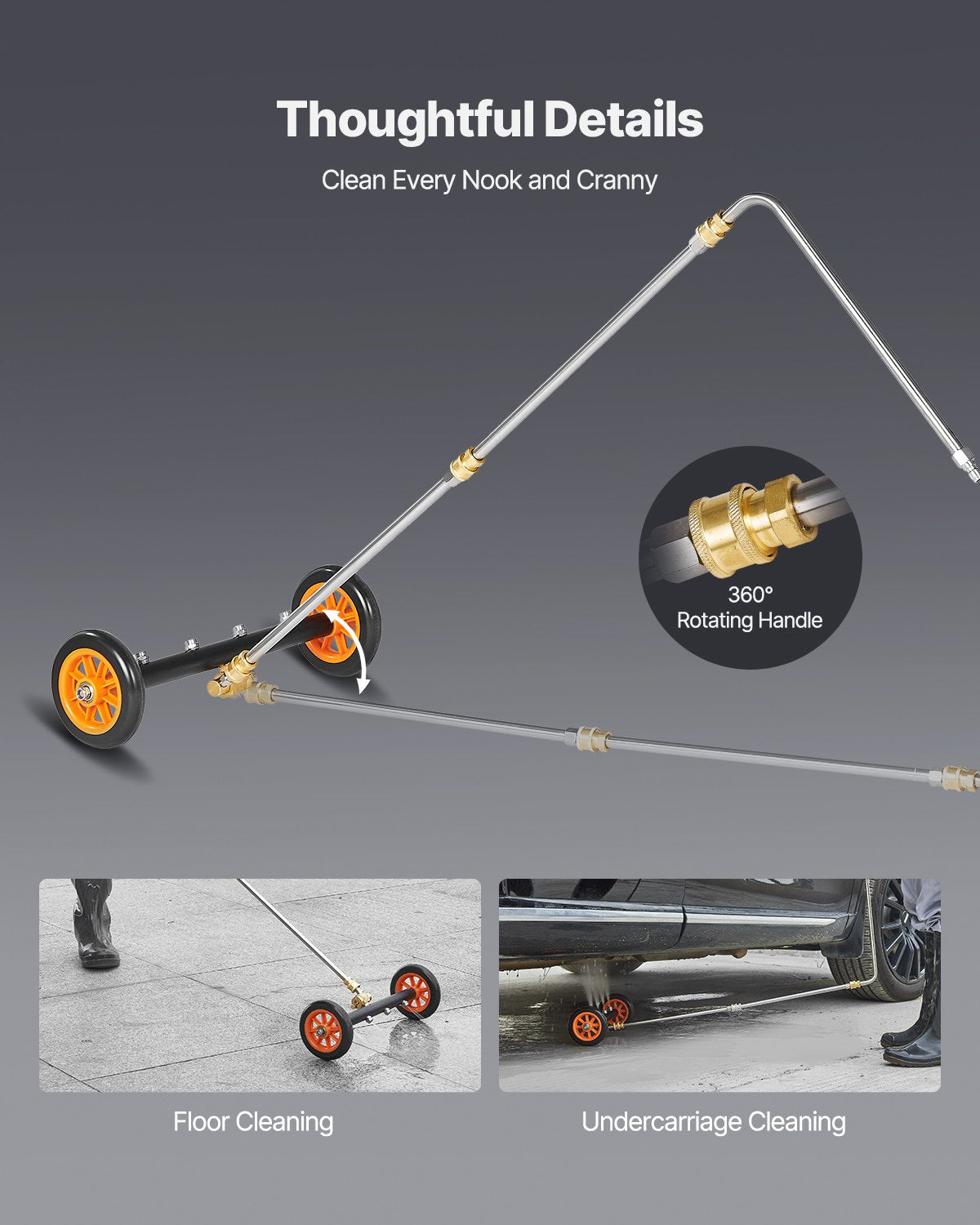16" högtryckstvätt underredesrengörare med 2 hjul 2 förlängda stavar