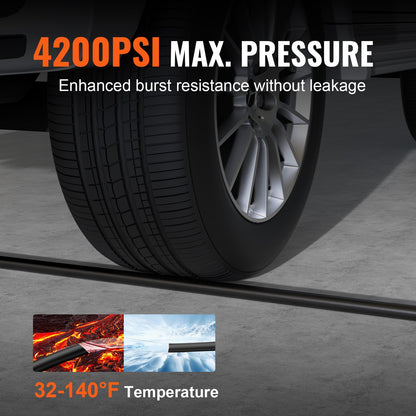 Pressure Washer Hose, 30.5m, 6.35mm Bend-Free M22-14mm Brass Thread Replacement for Most Brands of Pressure Washers, 19mm Bend Radius, 4200 PSI Heavy Duty Power Washer Extension Hose.