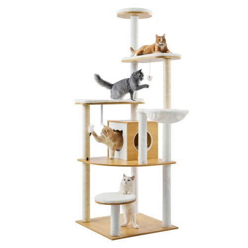Large Cat Tree, 68.9 inches Tall, Cat Tower, Multi-level Cat Condo Furniture Activity Center with Cozy Perches, Sisal Scratching Posts, Hammock, Big Kittens House for Indoor Cats Play & Rest