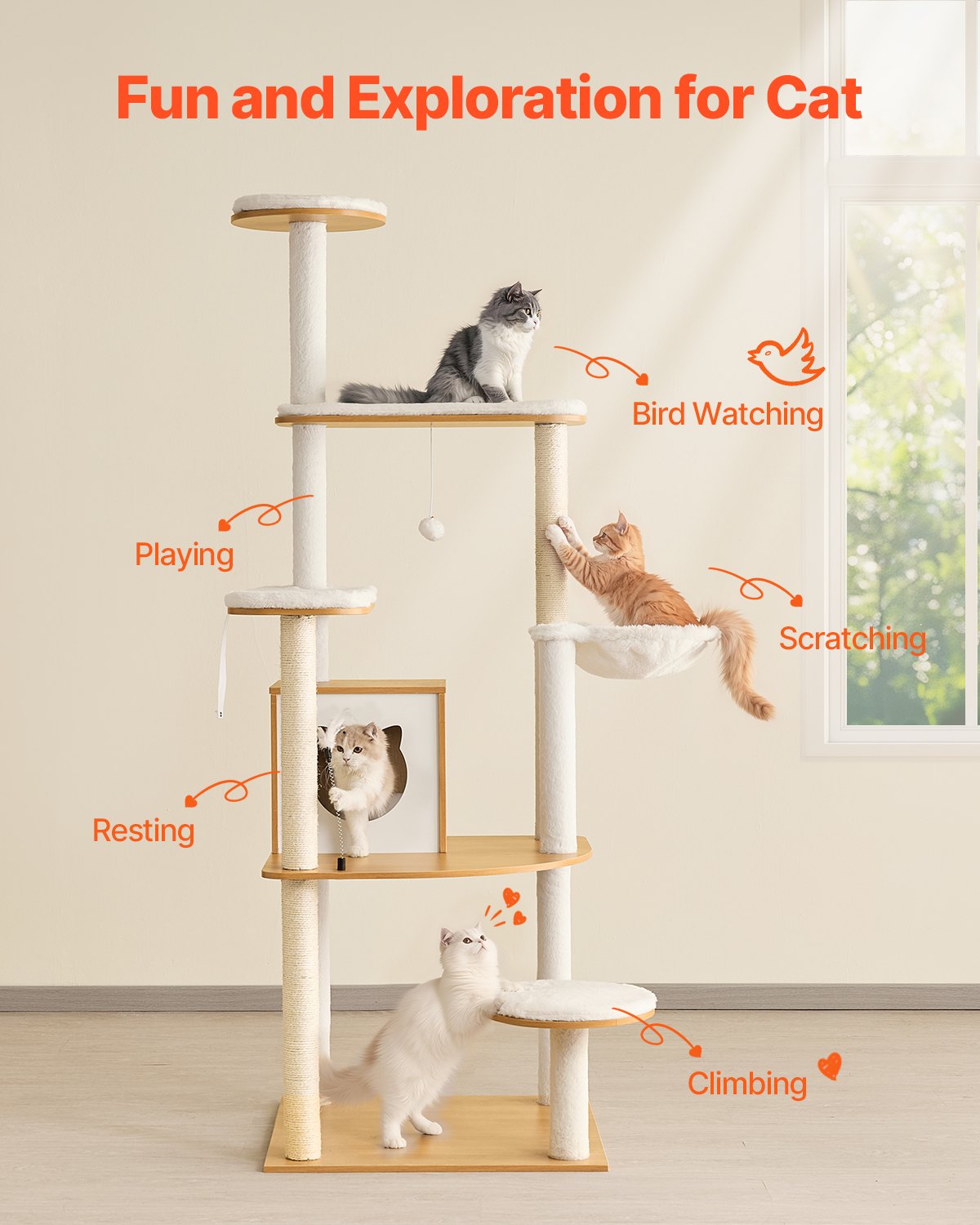 Large cat tree Tall cat tower Multi-storey apartment Indoor cat playhouse
