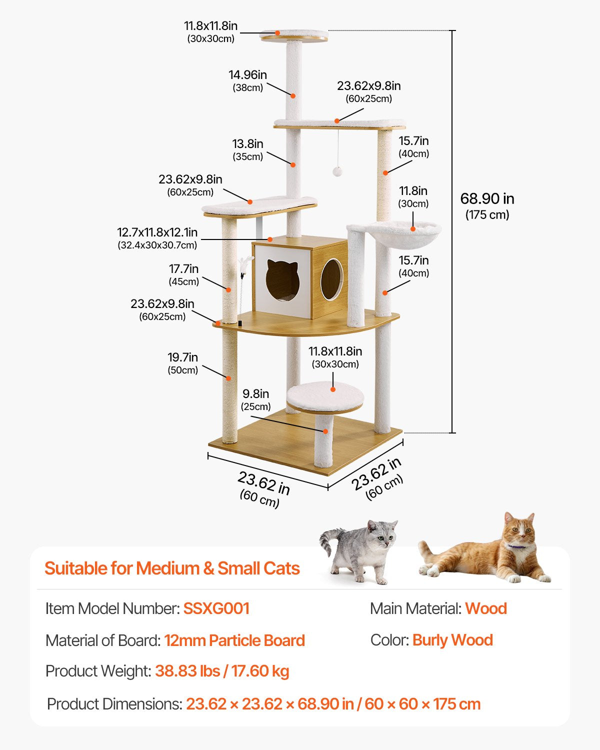 Large cat tree Tall cat tower Multi-storey apartment Indoor cat playhouse