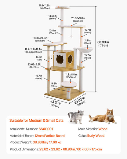 Large cat tree Tall cat tower Multi-storey apartment Indoor cat playhouse