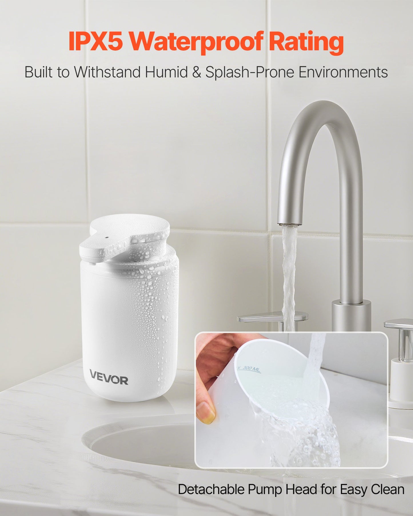 Soap Dispenser, 300 ml / 10 oz, Rechargeable Automatic Hand Soap Dispenser with Pump, 2 Adjustable Levels, Modern Touchless Liquid Foam Container with Indicator for Bathroom and Kitchen, White