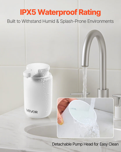 Soap Dispenser, 300 ml / 10 oz, Rechargeable Automatic Hand Soap Dispenser with Pump, 2 Adjustable Levels, Modern Touchless Liquid Foam Container with Indicator for Bathroom and Kitchen, White