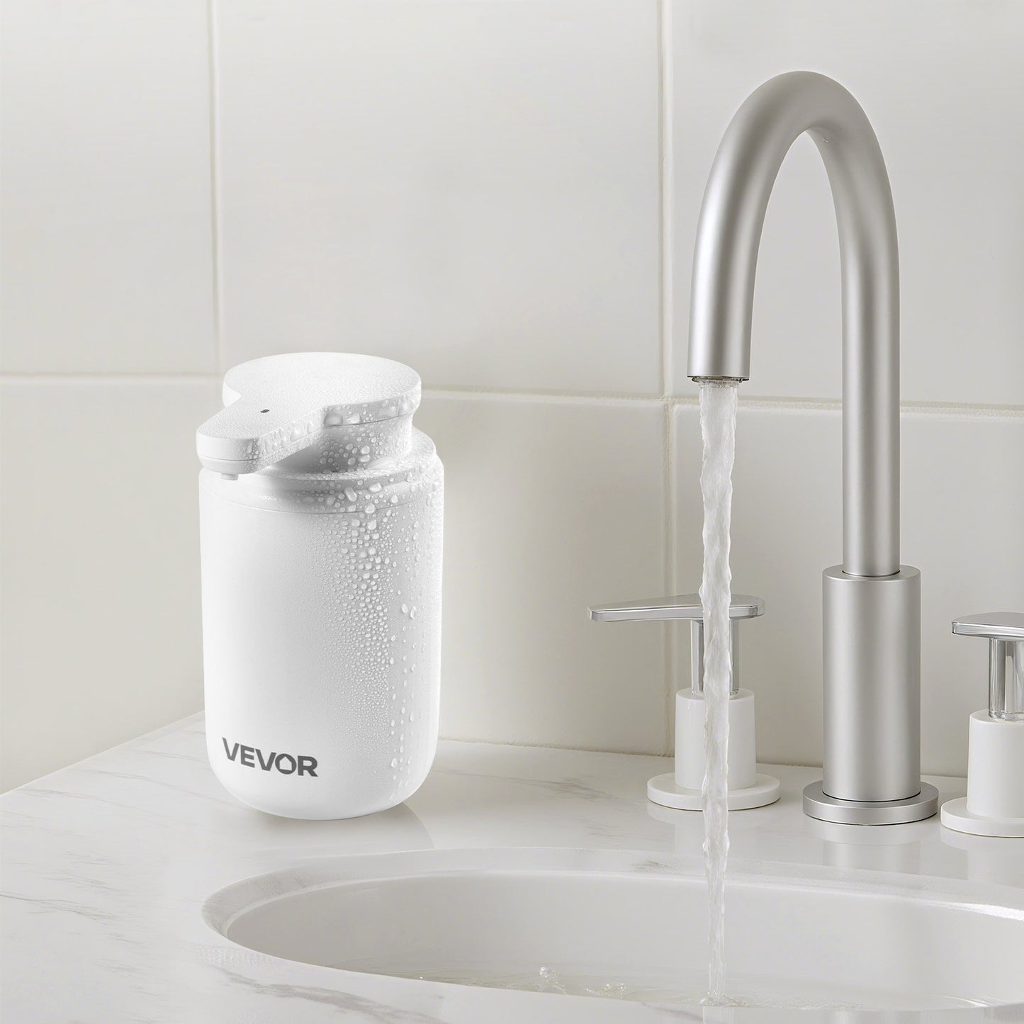 Soap Dispenser, 300 ml / 10 oz, Rechargeable Automatic Hand Soap Dispenser with Pump, 2 Adjustable Levels, Modern Touchless Liquid Foam Container with Indicator for Bathroom and Kitchen, White