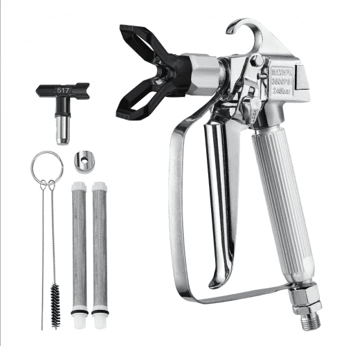 Airless Paint Spray Gun, 3600PSI High Pressure Airless Paint Sprayer Gun with 517 Tip, Swivel Joint Airless Spray Gun Kit with Filters, Cleaning Needle and Brush, for Airless Spraying Machine