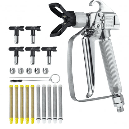 Airless Paint Spray Gun, 3600PSI High Pressure Airless Paint Sprayer Gun with 5 Tips, 211, 315, 417, 517, 623, Swivel Joint Airless Spray Gun Kit with Filters, Cleaning Needle and Brush