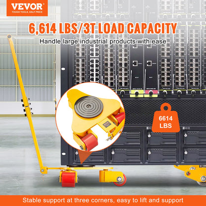 Maschinen-Rollwagen, 6614 Pfund/3 Tonnen Industriemaschinentransporter mit Griff, Maschinentransportwagen aus Karbonstahl mit 3 um 360° drehbaren PU-Rädern, 360° drehbar, rutschfest für Lager, Werkstatt