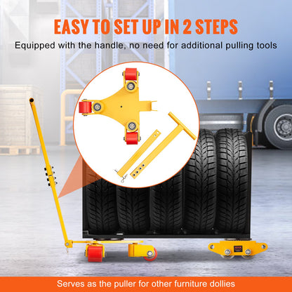 Maschinen-Rollwagen, 6614 Pfund/3 Tonnen Industriemaschinentransporter mit Griff, Maschinentransportwagen aus Karbonstahl mit 3 um 360° drehbaren PU-Rädern, 360° drehbar, rutschfest für Lager, Werkstatt