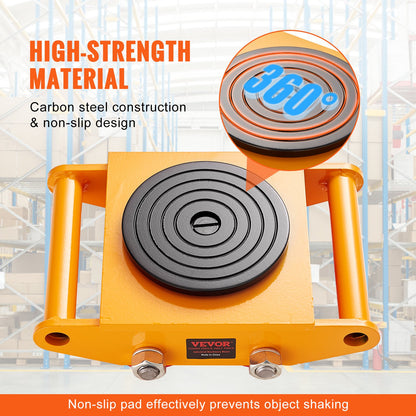 Maschinen-Rollwagen, 13.200 Pfund/6 Tonnen Industriemaschinen-Transporter, Hochleistungs-Maschinen-Transportwagen aus Karbonstahl mit 4 PU-Rädern und 360° drehbarer Anti-Rutsch-Funktion für Lager, Werkstatt, Fabrik