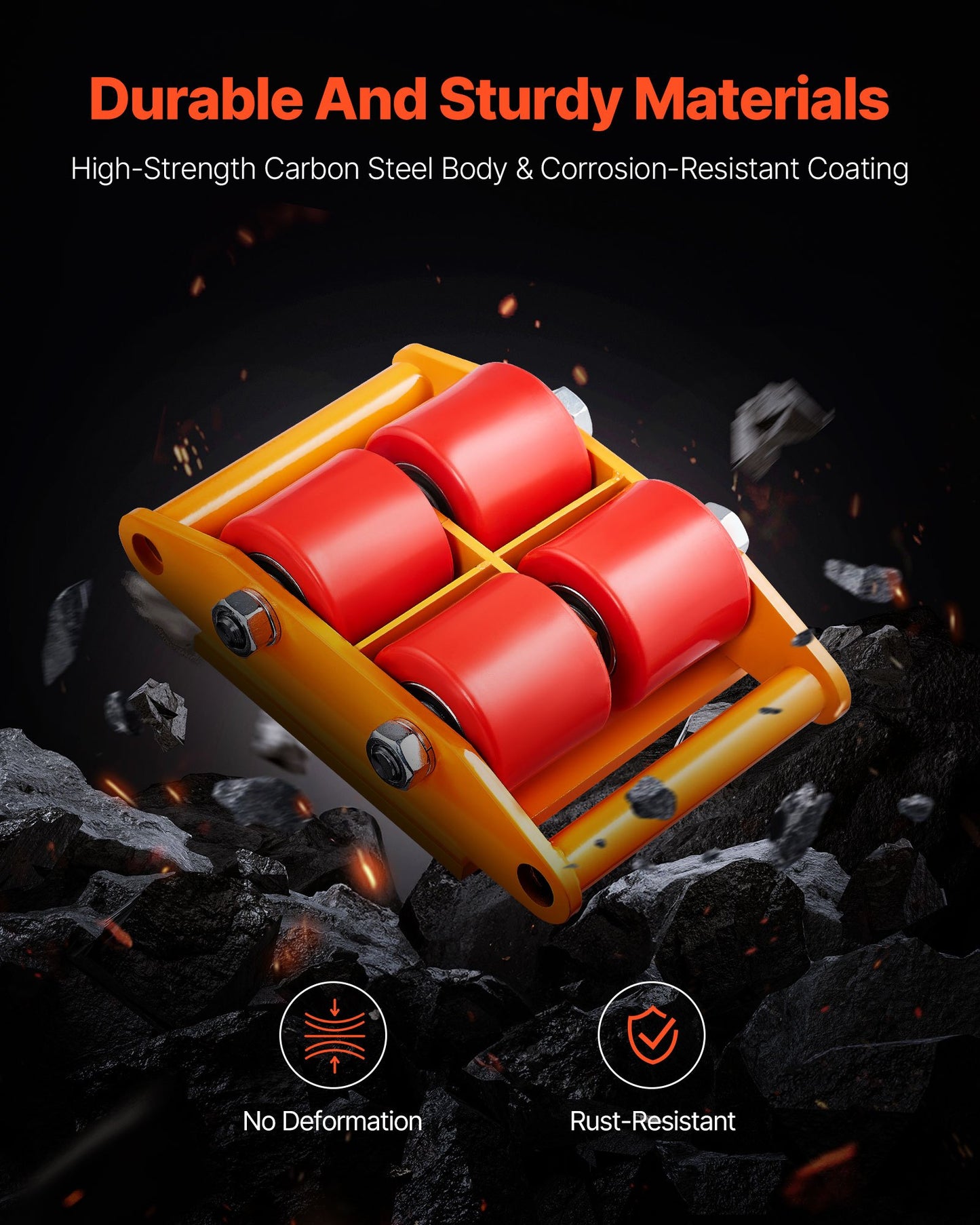 Machinery Skate Dolly, 13,200 LBS/6T Industrial Machinery Mover, Heavy Duty Carbon Steel Machinery Moving Skate with 4 PU Wheels and 360° Rotation Non-Slip Cap for Warehouse, Workshop, Factory