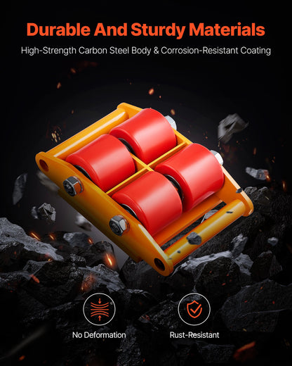 4PCS Machinery Skate Dolly, 17637 LBS/8T Industrial Machinery Mover, Heavy Duty Carbon Steel Machinery Moving Skate with 4 PU Wheels and 360° Rotation Non-Slip Cap for Warehouse, Workshop, Facto