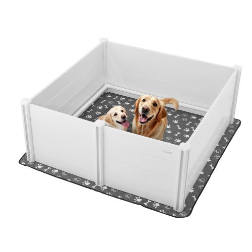 Dogs Whelping Box, 60 x 60 x 24 inch, Plastic PVC Puppies Playpen with Height Adjustable Door and Washable Pee Pad, Anti-Deformation Indoor Puppy Play Pen for Extra Large Breed Dogs, Milk White