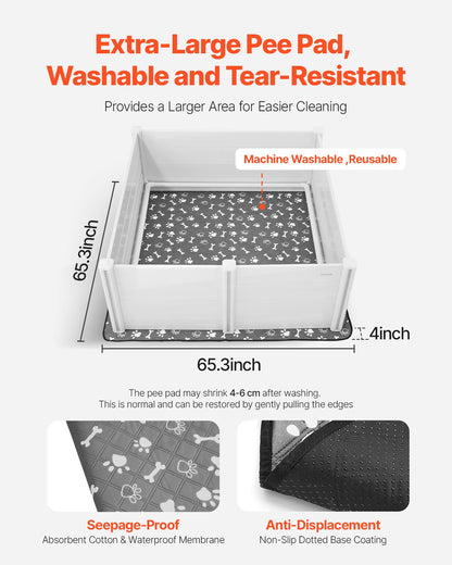 Dogs Whelping Box, 60 x 60 x 24 inch, Plastic PVC Puppies Playpen with Height Adjustable Door and Washable Pee Pad, Anti-Deformation Indoor Puppy Play Pen for Extra Large Breed Dogs, Milk White