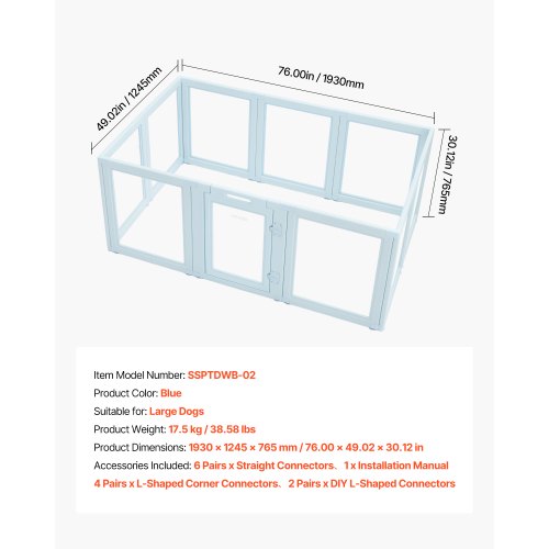 Puppy cage with window, transparent for large dogs, 190x122x76 cm | EU