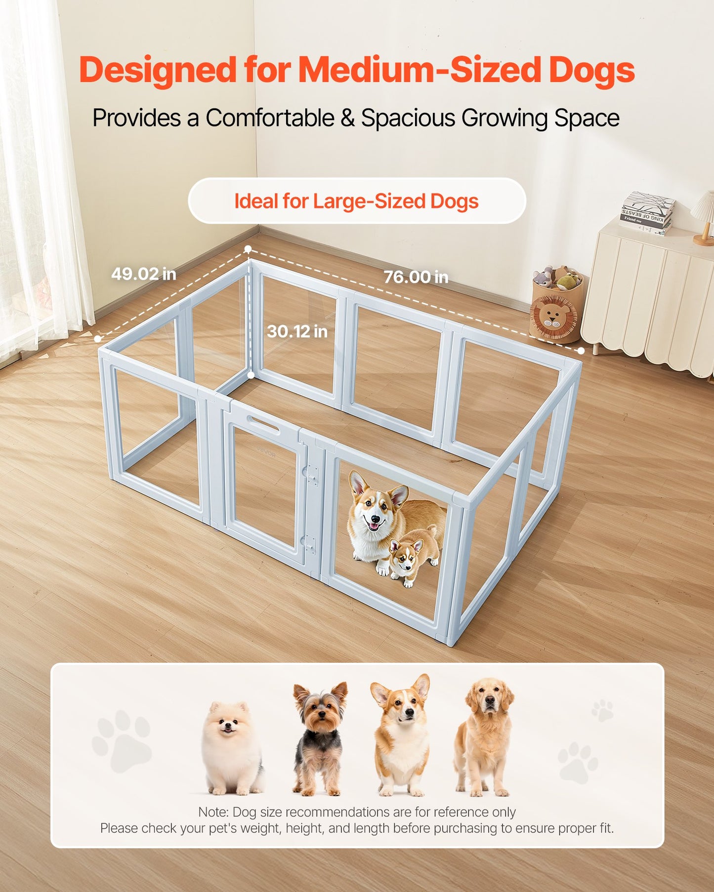 Dog Whelping Box, 76x49x30 in Plastic Dog Whelping Pen for Large Sized Dogs, Waterproof Puppy Playpen with Transparent Windows & Door Lock, Easy to Clean, Durable Indoor Pet Dogs Cats Birth Kit