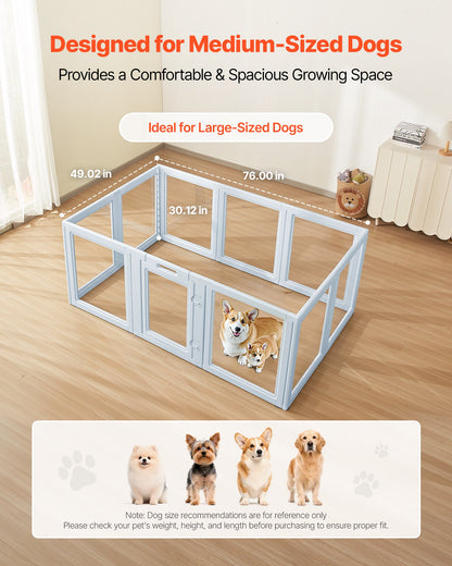 Dog Whelping Box, 76x49x30 in Plastic Dog Whelping Pen for Large Sized Dogs, Waterproof Puppy Playpen with Transparent Windows & Door Lock, Easy to Clean, Durable Indoor Pet Dogs Cats Birth Kit