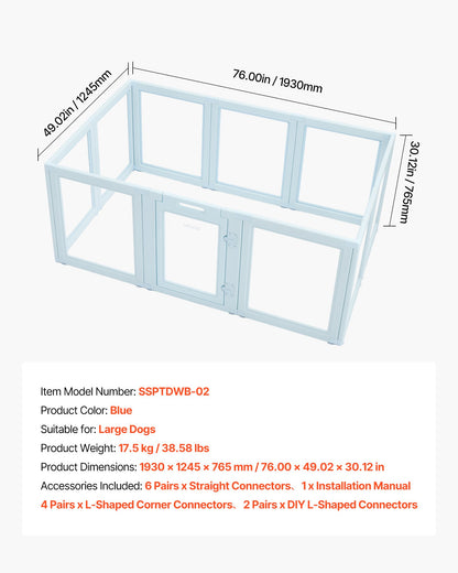 Dog Whelping Box, 76x49x30 in Plastic Dog Whelping Pen for Large Sized Dogs, Waterproof Puppy Playpen with Transparent Windows & Door Lock, Easy to Clean, Durable Indoor Pet Dogs Cats Birth Kit
