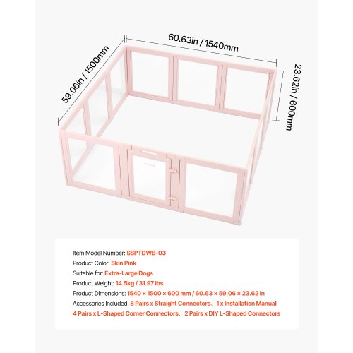 Welpenkäfig mit Fenster, transparent für extra große Hunde, 152x132x63 cm | EU